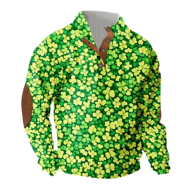 Knit Printed 3 Button - Corduroy Men's Standing Collar Pocket Sweatshirt - Image 14