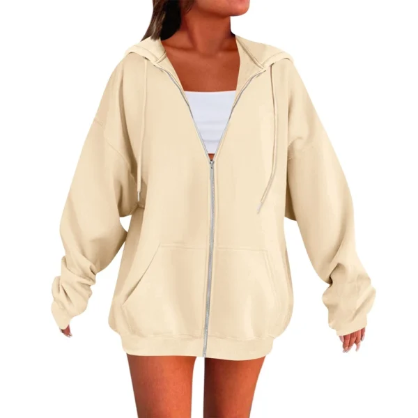 Women's Solid Color Zipper Sweatshirt Tops Daily Casual Jacket - Image 6