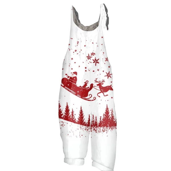 Women's Loose Vintage Shoulder Strap Print Casual Jumpsuit Christmas - Image 10