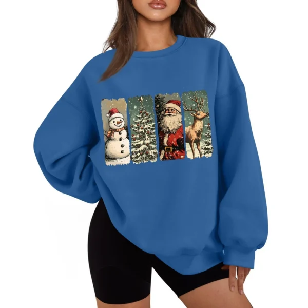 Women's Casual Fashion Long Sleeve Christmas Print Round Neck Sweatshirt Top - Image 44
