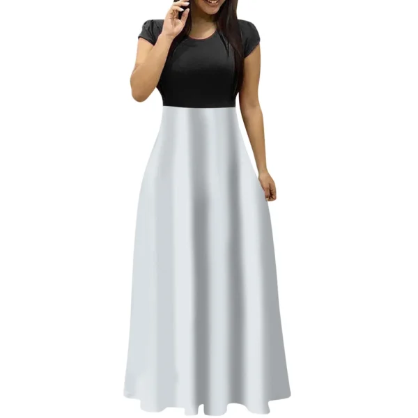Women's Fashion Casual Loose Printed Round Neck Short Sleeve Long Dresses - Image 9