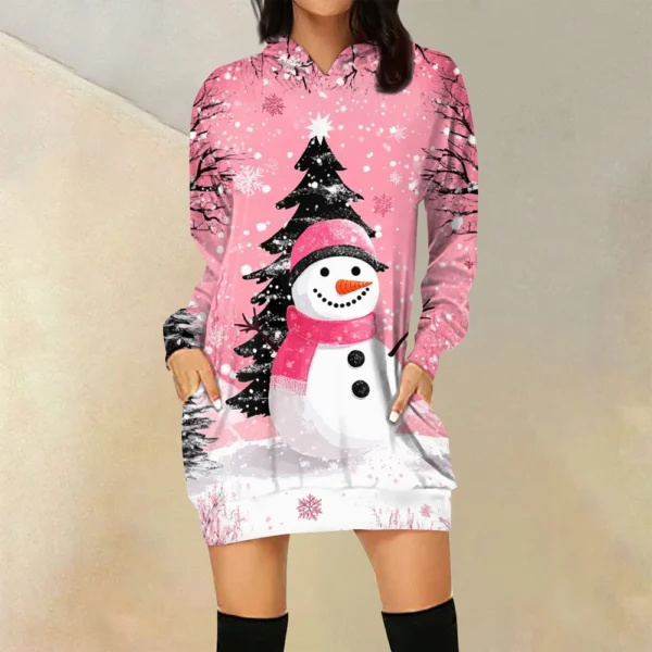Ladies' Loose Casual Pocket Long Sleeved Hoodie Christmas Printed Sweatshirt - Image 31
