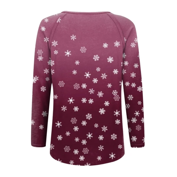 Women's Casual V-Neck Printed Long Sleeved Top Comfortable Christmas T-Shirt - Image 10