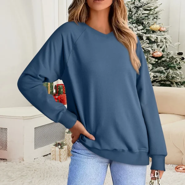 Women's Fashion Sweatshirt V-neck Long Sleeve Solid Color Casual Loose Pullover - Image 28