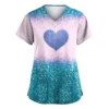 Women's Valentine's Day Printed  Uniform Work Uniform V-Neck Pocket Protective - Image 5