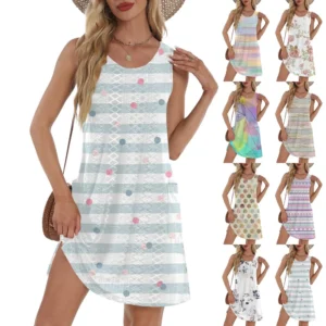 Women's Casual Sundress With Pockets Summer Boho Beach Dress T-Shirts Dress V