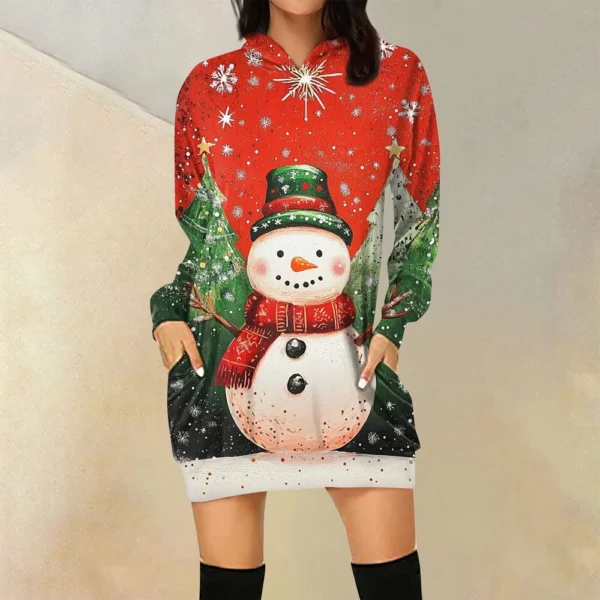 Ladies' Loose Casual Pocket Long Sleeved Hoodie Christmas Printed Sweatshirt - Image 43