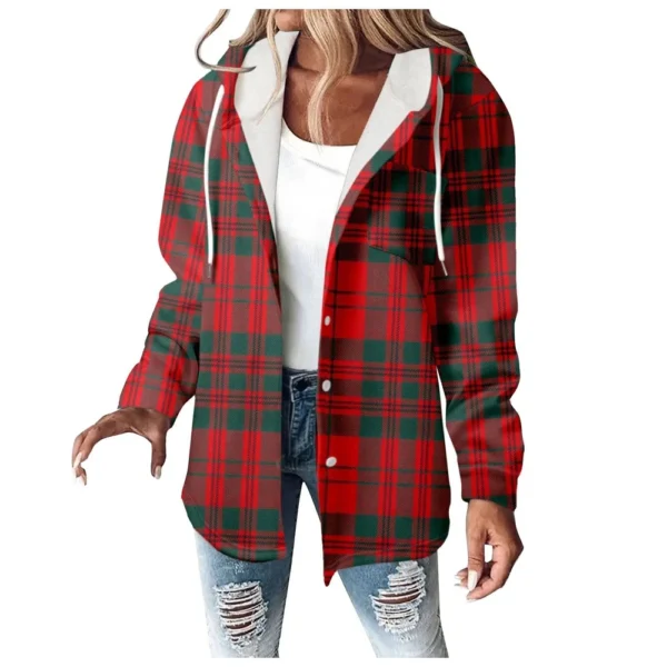 Fleece Hoodies For Women Warm Print Sweatshirt Button Lined Drawstring Hooded - Image 59
