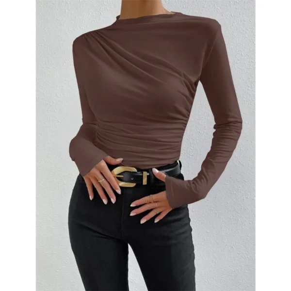 Women's Solid Color Slim Long Sleeve T-Shirt Women - Image 10
