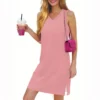 Women's Casual Fashion Sexy V-neck Sleeveless Solid Color Hem Slit Dress - Image 32