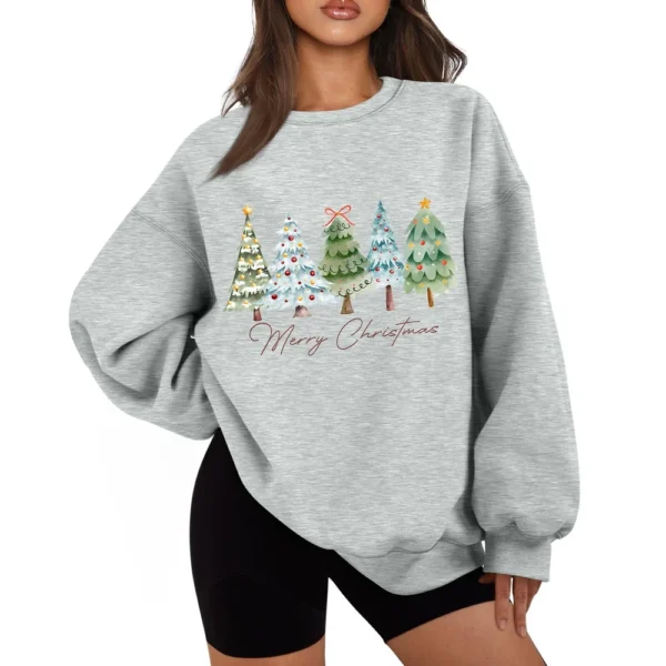 Women's Casual Fashion Long Sleeve Christmas Print Round Neck Sweatshirt Top - Image 9