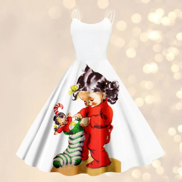Christmas ladies casual fashion flower print sexy off shoulder punk retro skirt - Image 28