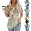 Women's Casual Fashion Printed Loose Daily Round Neck Short Sleeved T-Shirt