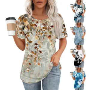 Women's Casual Fashion Printed Loose Daily Round Neck Short Sleeved T-Shirt