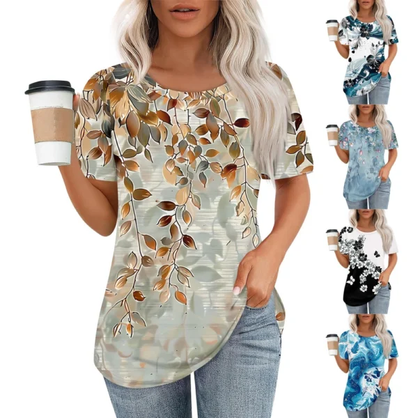 Women's Casual Fashion Printed Loose Daily Round Neck Short Sleeved T-Shirt