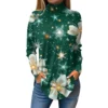 Women's Printed Christmas High Neck Pullover Long Sleeve Casual Fashion T-Shirt - Image 29