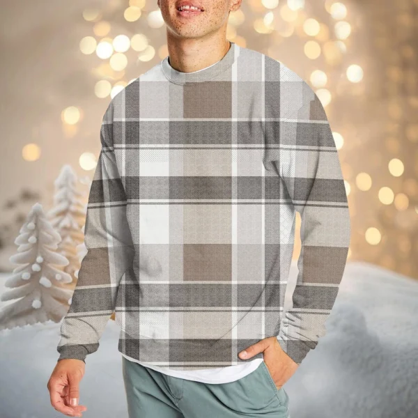 Men's Casual Fashion Comfortable Plaid Round Neck Pullover Sweatshirt Sweatshirt - Image 27