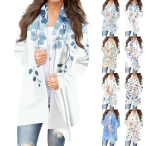 Women's Fashion Casual Vintage Floral Printed Mid-Length Cardigan Jacket
