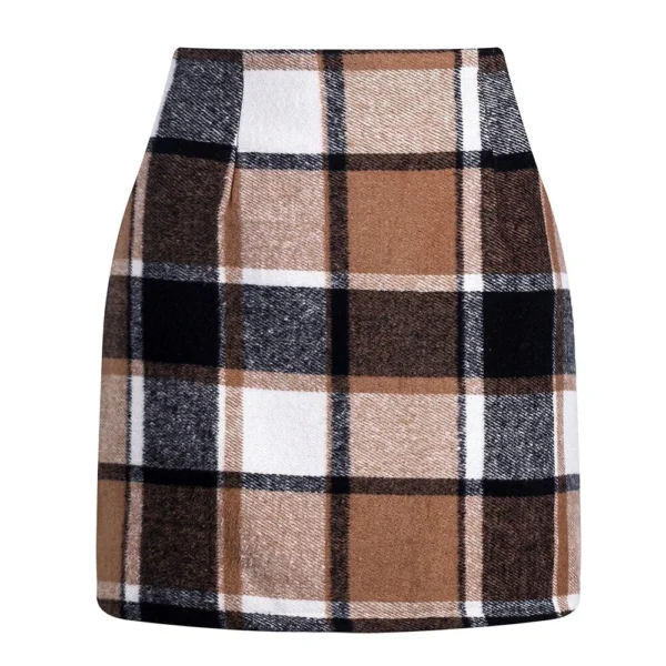2024 Women's high-waisted plaid skirt tight pencil wool mini skirt - Image 18