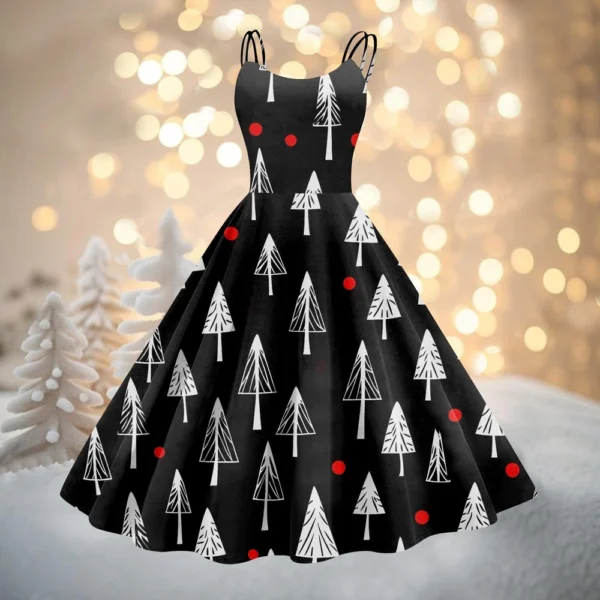 Women's Fashion Christmas Printed Sexy Strapless Gothic Cocktail Dress Punk, - Image 13