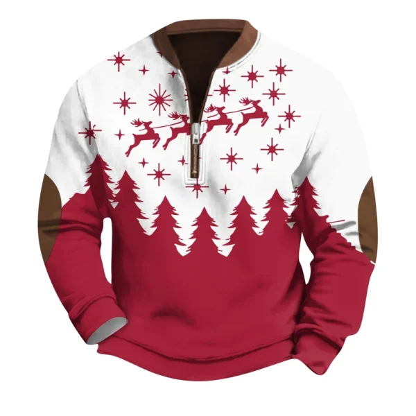 Men's Fashion Casual Half Zipper Neck Loose Long Sleeve Christmas Printed - Image 41