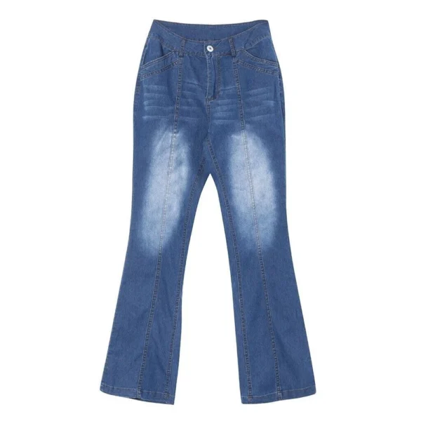 Women's Solid Color Patchwork Denim Low Waisted Cracked Horn Pants - Image 12