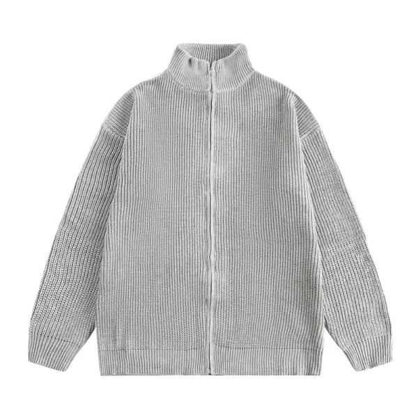 Men'S Loose Stand Up Collar Sweater Knitted Sweater Fashionable Casual Cardigan - Image 20