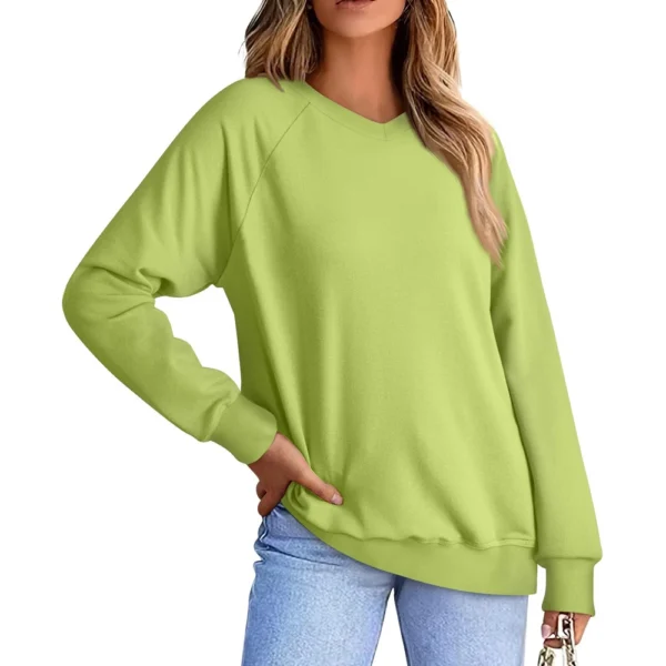 Women's Fashion Sweatshirt V-neck Long Sleeve Solid Color Casual Loose Pullover - Image 9