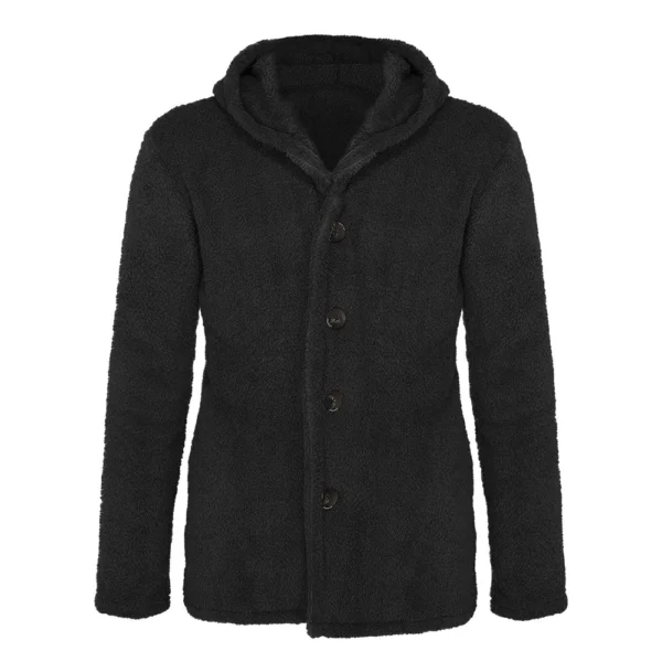 Fall And Winter Men's Solid Color Hooded Fleece Coat Fleece Fashion Trend - Image 9