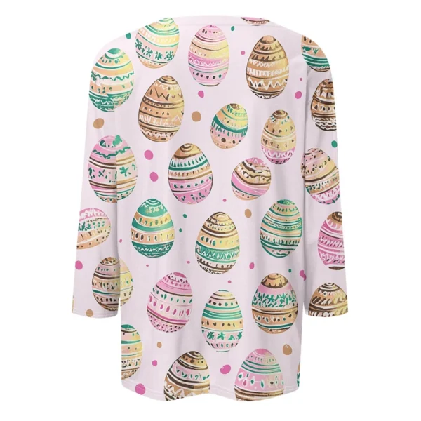 Women's Casual Fashion Easter Tops Plus Size Printed Basic 3/4 Sleeve Pullover - Image 12