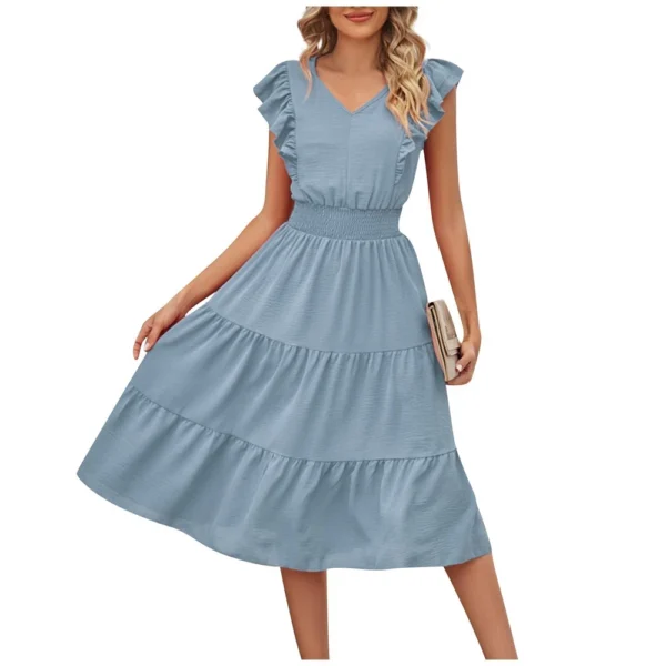 Women's Casual Summer Dress Sleeveless Ruffles V-neck Loose Long Dress  Loose - Image 22