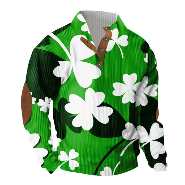 Knit Printed 3 Button - Corduroy Men's Standing Collar Pocket Sweatshirt - Image 35