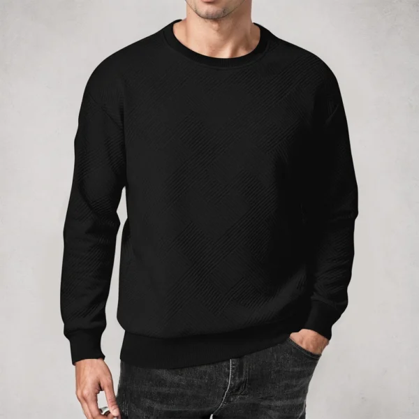 Men's Crewneck Sweatshirt Casual Long Sleeve Geometric Textured Sweatshirt - Image 13