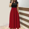 Women's Fashion Casual Loose Printed Round Neck Short Sleeve Long Dresses - Image 40