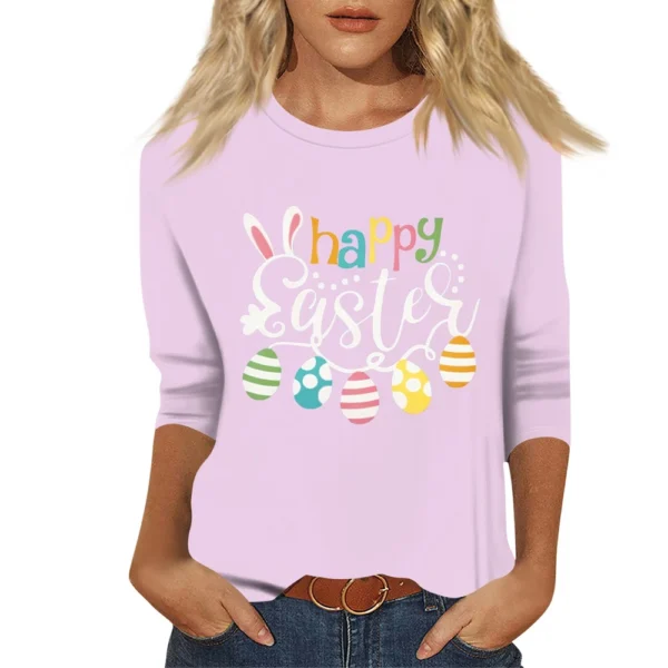 Women's Basic Printed Tops Plus Size 3/4 Sleeve Fashion Easter Casual Pullover - Image 3