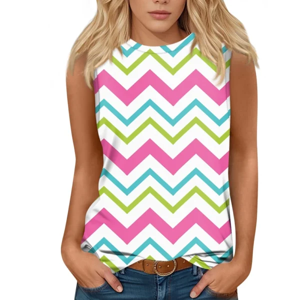 Women's Fashion Casual Easter Printed Round Neck Sleeveless T-Shirt Tops - Image 20
