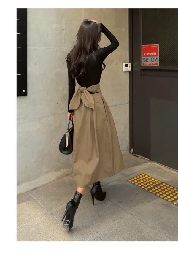 Bow hem skirt slim waist long skirt - Image 4