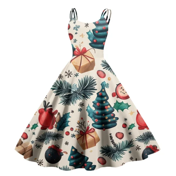 Women's Casual Fashion Christmas Print Sexy Off Shoulder Punk Retro Dress Retro - Image 25