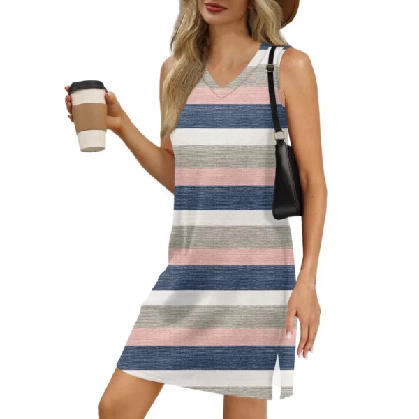 Women's V-neck Summer Casual Beach Vacation Women's Sleeveless Striped Print - Image 44