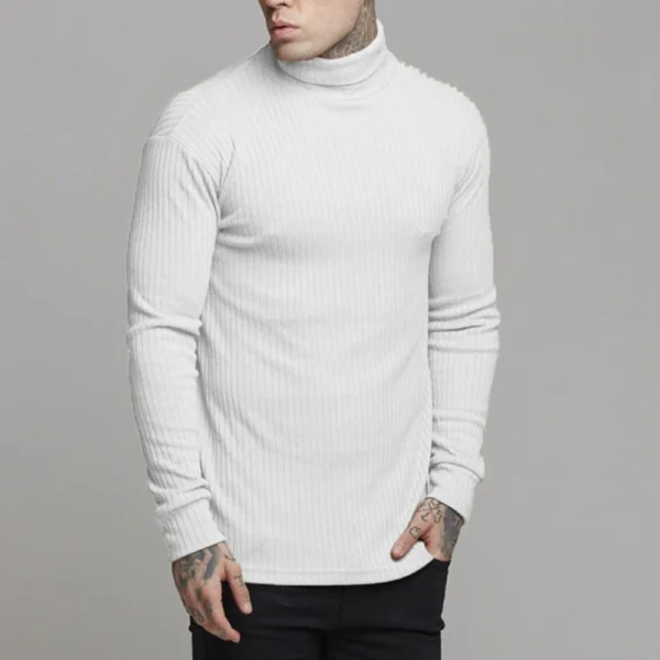 Men's Winter Solid Color Striped Casual Tops Long Sleeve Round Neck Sweatshirt - Image 21