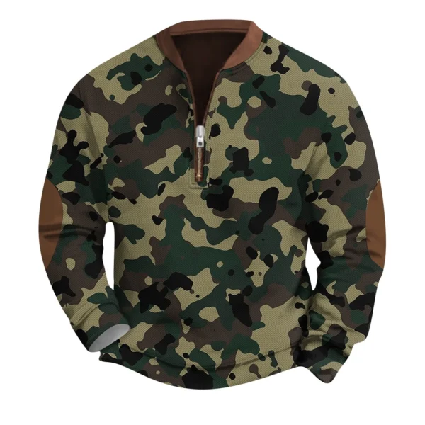 Men's Fashion Casual Half Zip Neck Loose Long Sleeve Camouflage Sweatshirt - Image 6