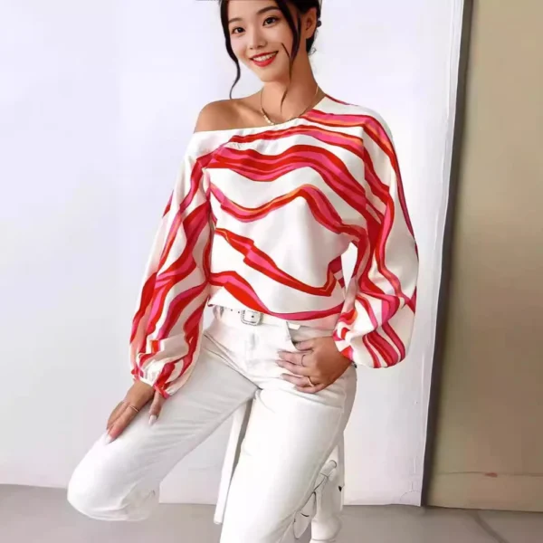Women's Off-Shoulder Printed Loose Women's Shirt - Image 3