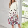 Women's Casual Fashion Round Neck Long Sleeve Print Midi Dress - Image 28