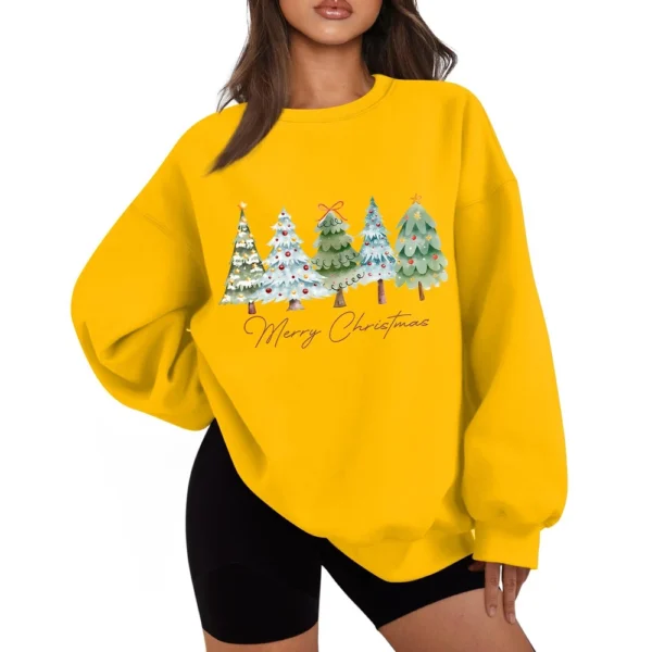 Women's Casual Fashion Long Sleeve Christmas Print Round Neck Sweatshirt Top - Image 49