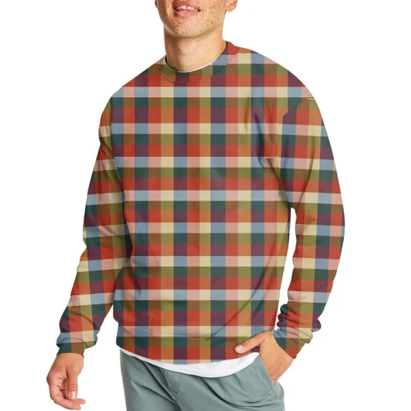 Men's Casual Fashion Comfortable Plaid Round Neck Pullover Sweatshirt Sweatshirt - Image 2