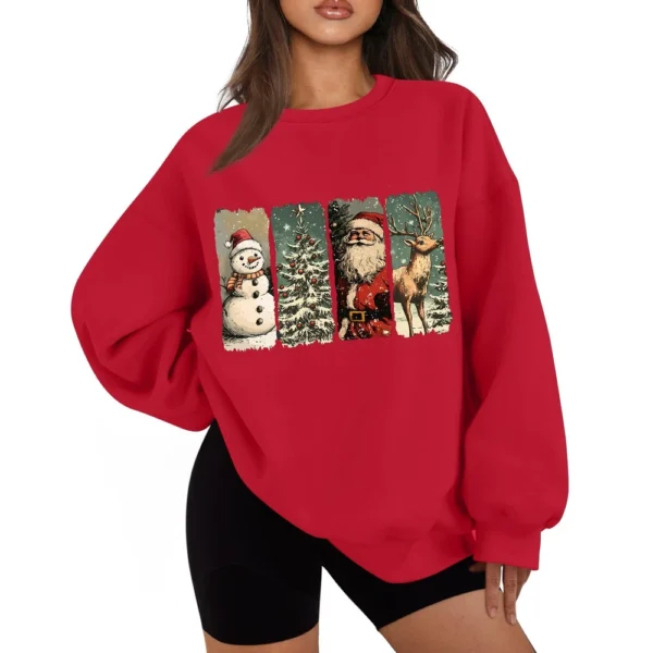 Women's Casual Fashion Long Sleeve Christmas Print Round Neck Sweatshirt Top - Image 2