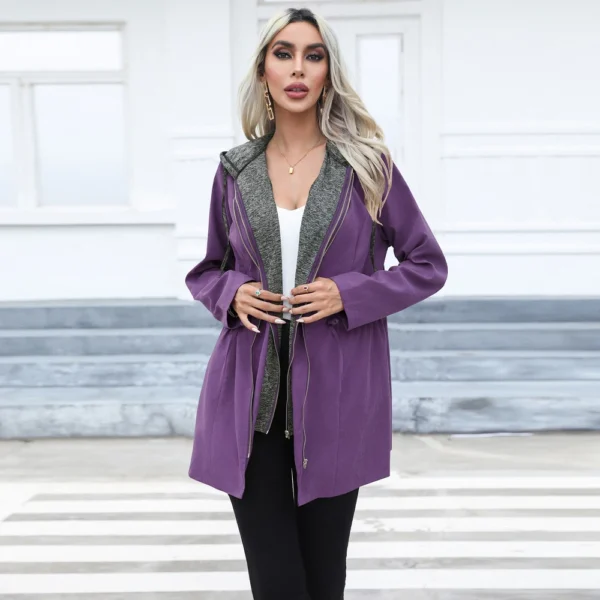 Coat long long sleeve windbreaker with hat - Image 11