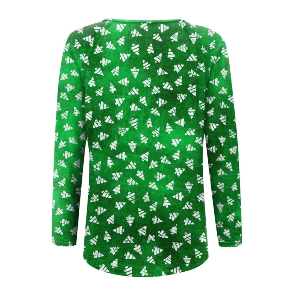 Women's Casual V-Neck Printed Long Sleeved Top Comfortable Christmas T-Shirt - Image 11