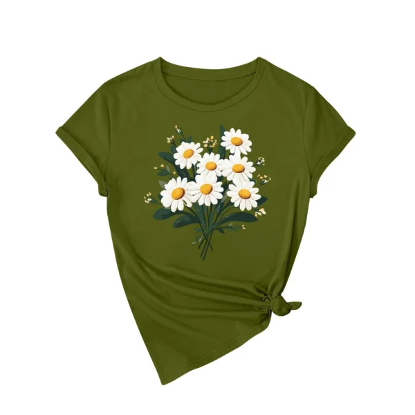 Women's Fashion Daily Casual Short Sleeved Round Neck Printed Loose T-Shirt - Image 8