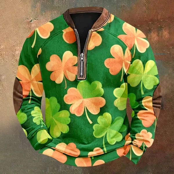 Men's St. Patrick's Day Vintage Casual Zip Sweatshirt Outdoor Casual Top - Image 19